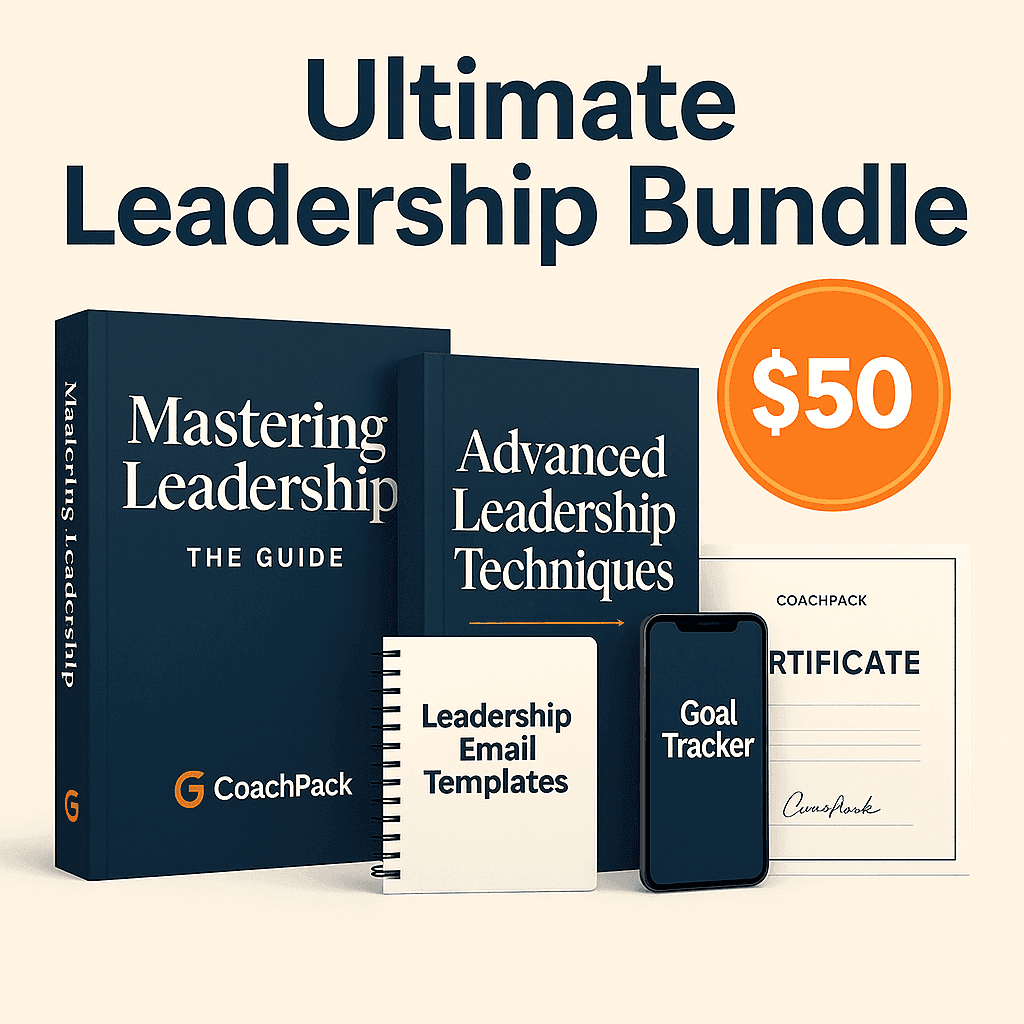 Ultimate Leadership Bundle with guides, templates, tracker, and certificate for $50.
